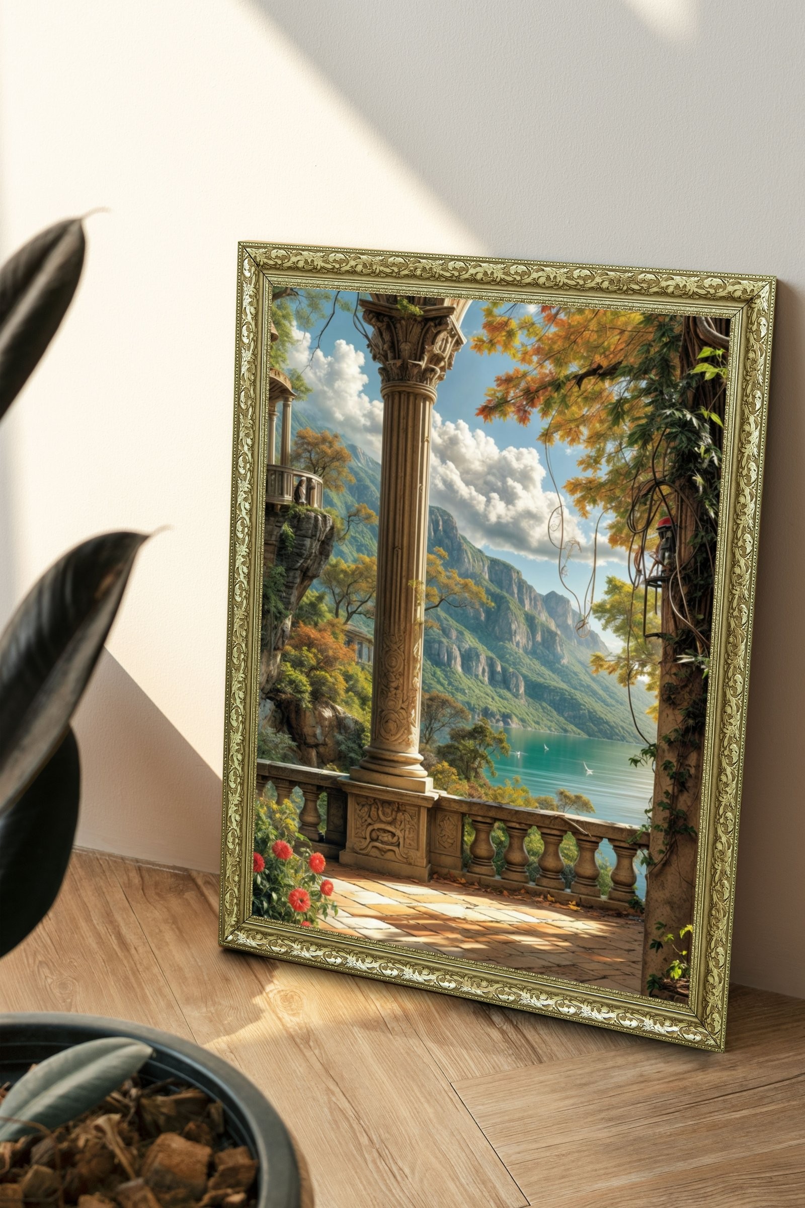 Antik Sütunlu Manzara Tarihin ve Doğanın Buluşması 60x80 cm Çerçeveli Tablo
