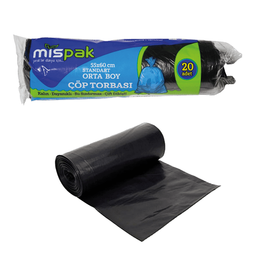 55*60 Orta Çöp Torbası 80 Gr Siyah Mispak (13 Mic) Kl 50 Rulo