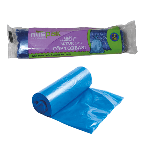 65*80 Büyük Çöp Torbası 80 Gr Mavi Mispak (17 Mic) Kl 50 Rulo