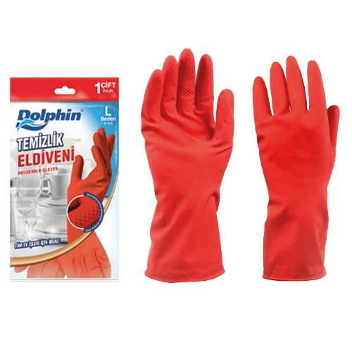 Dolphin Lateks Kırmızı Temizlik Ve Bulaşık Eldiveni L Paket