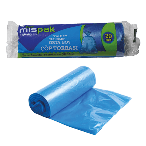 55*60 Orta Çöp Torbası 80 Gr Mavi Mispak (13 Mic) Paket