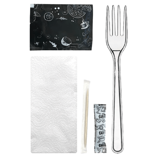 Tek Kullanımlık Lüks Set (Çatal-Tuz-Kürdan-Peçete-Islak Mendil) Kl 500 Adet