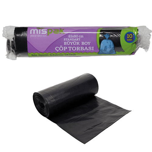 65*80 Büyük Çöp Torbası 80 Gr Siyah Mispak (17 Mic) Paket