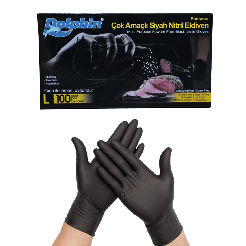 Dolphin Nitril Siyah Muayene Eldiveni L Kl 20 Paket