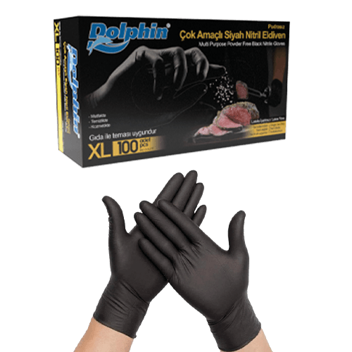 Dolphin Nitril Siyah Muayene Eldiveni Xl Paket