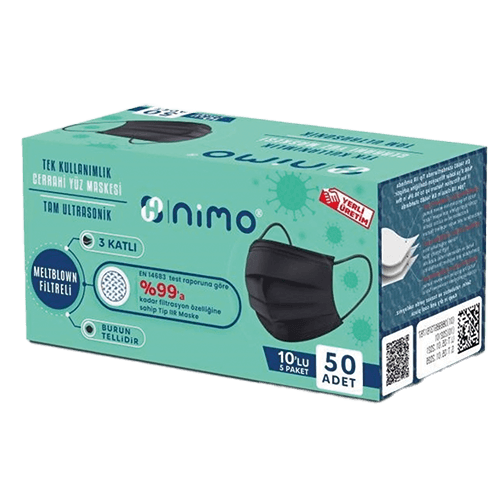 Yüz Maskesi Meltblownlu 3 Katlı Siyah 50*50 Ad Nimo Kl 50 Paket