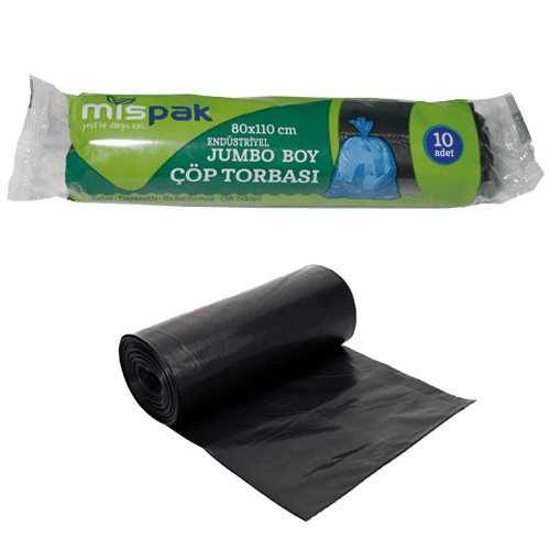80*110 Jumbo Çöp Torbası 300 Gr Siyah Mispak (37 Mic) Paket