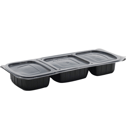 3 Gözlü Yemek Kabı Siyah + Kapak Şeffaf Lpp-860 Limera Pk 50 Adet
