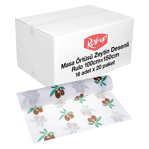 100*150 Masa Örtüsü Zeytin Desenli Roll-Up Rulo 16 Yaprak Kl 20 Rulo