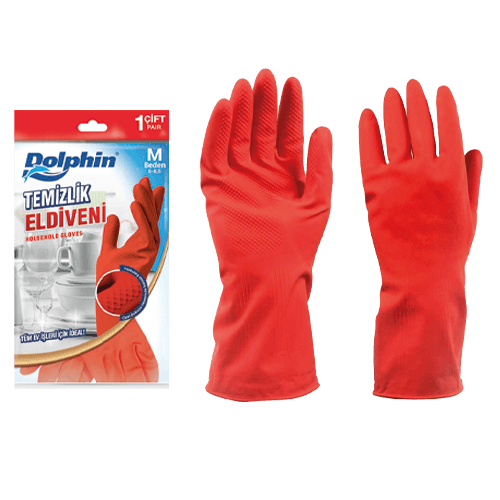 Dolphin Lateks Kırmızı Temizlik Ve Bulaşık Eldiveni M Paket