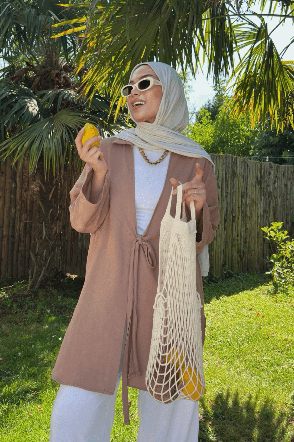Kadın Kahverengi Bağlama Detaylı Flam Keten Kimono