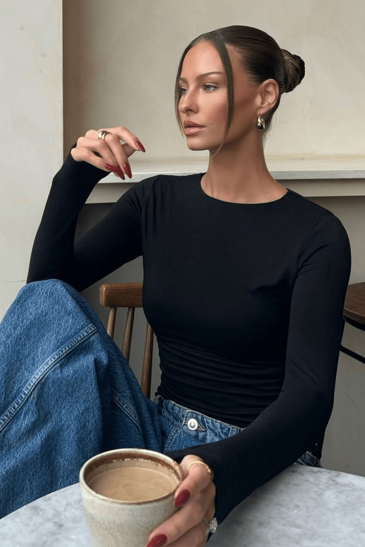 Kadın Siyah Ultra Soft Esnek Bisiklet Yaka Basic Bluz