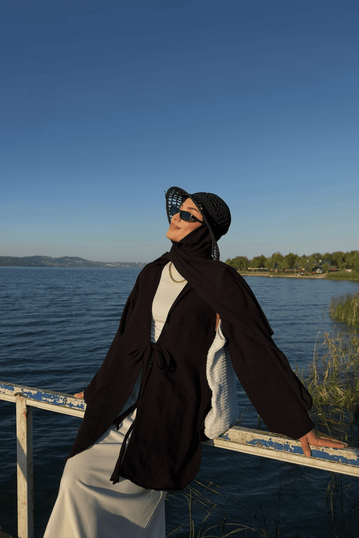 Kadın Siyah Bağlama Detaylı Flam Keten Kimono