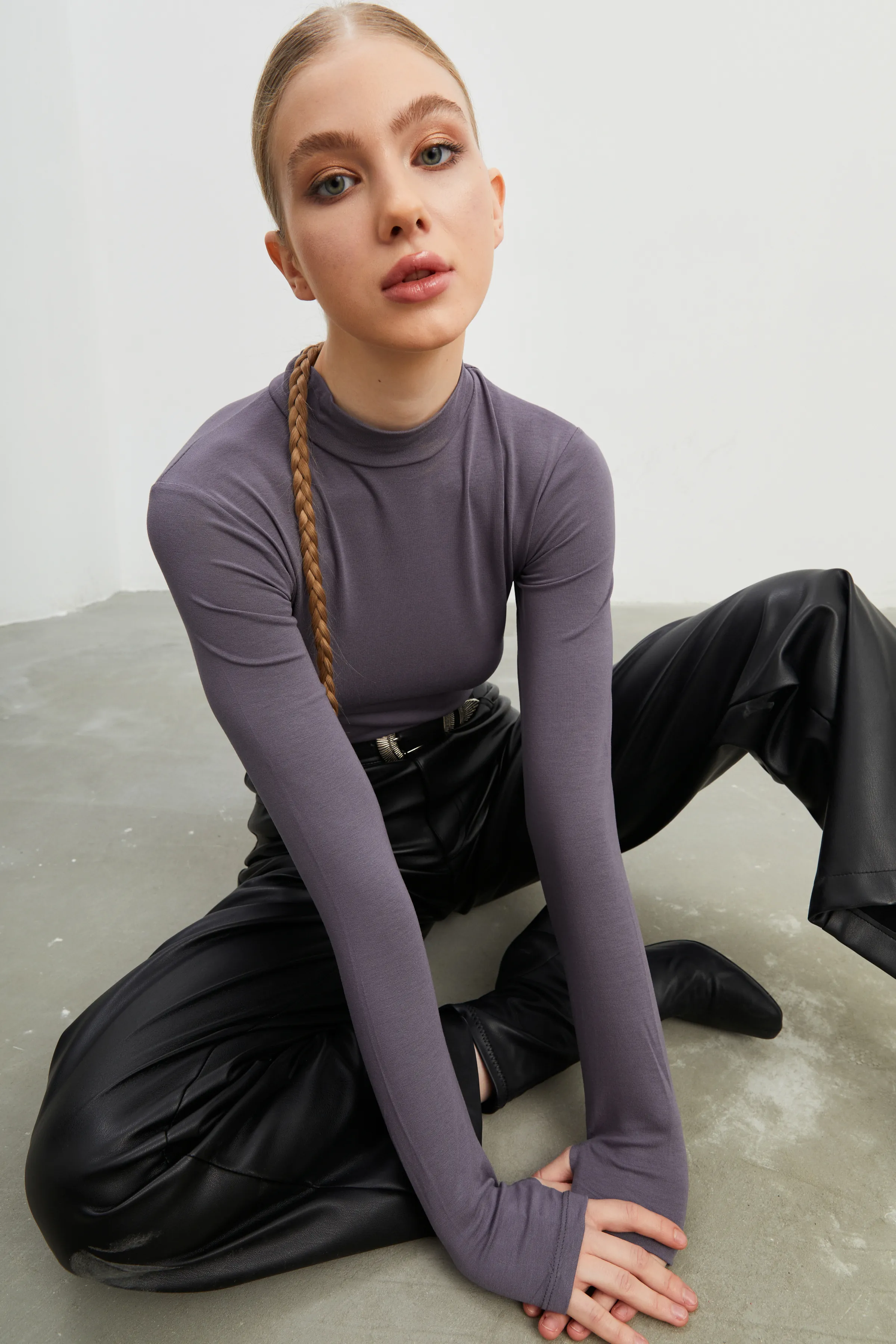 Kadın Siyah Gri 2'li Parmak Detaylı Body