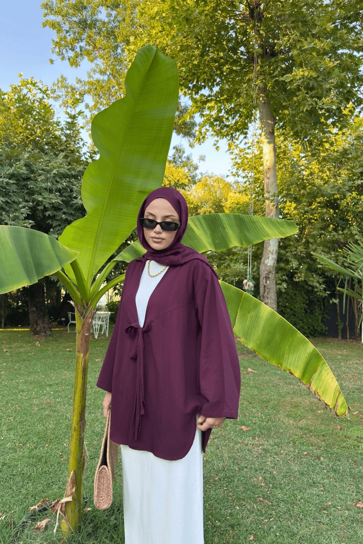Kadın Cherry Bağlama Detaylı Flam Keten Kimono