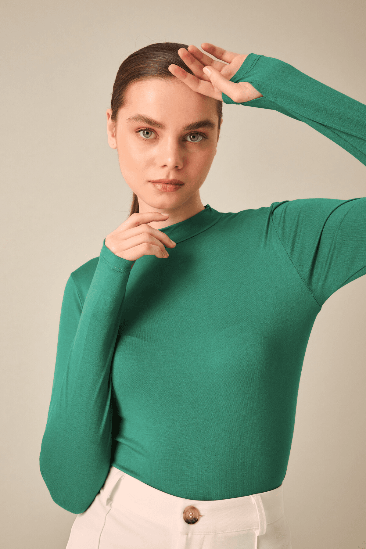 Kadın Benetton Yeşili Parmak Detaylı Body