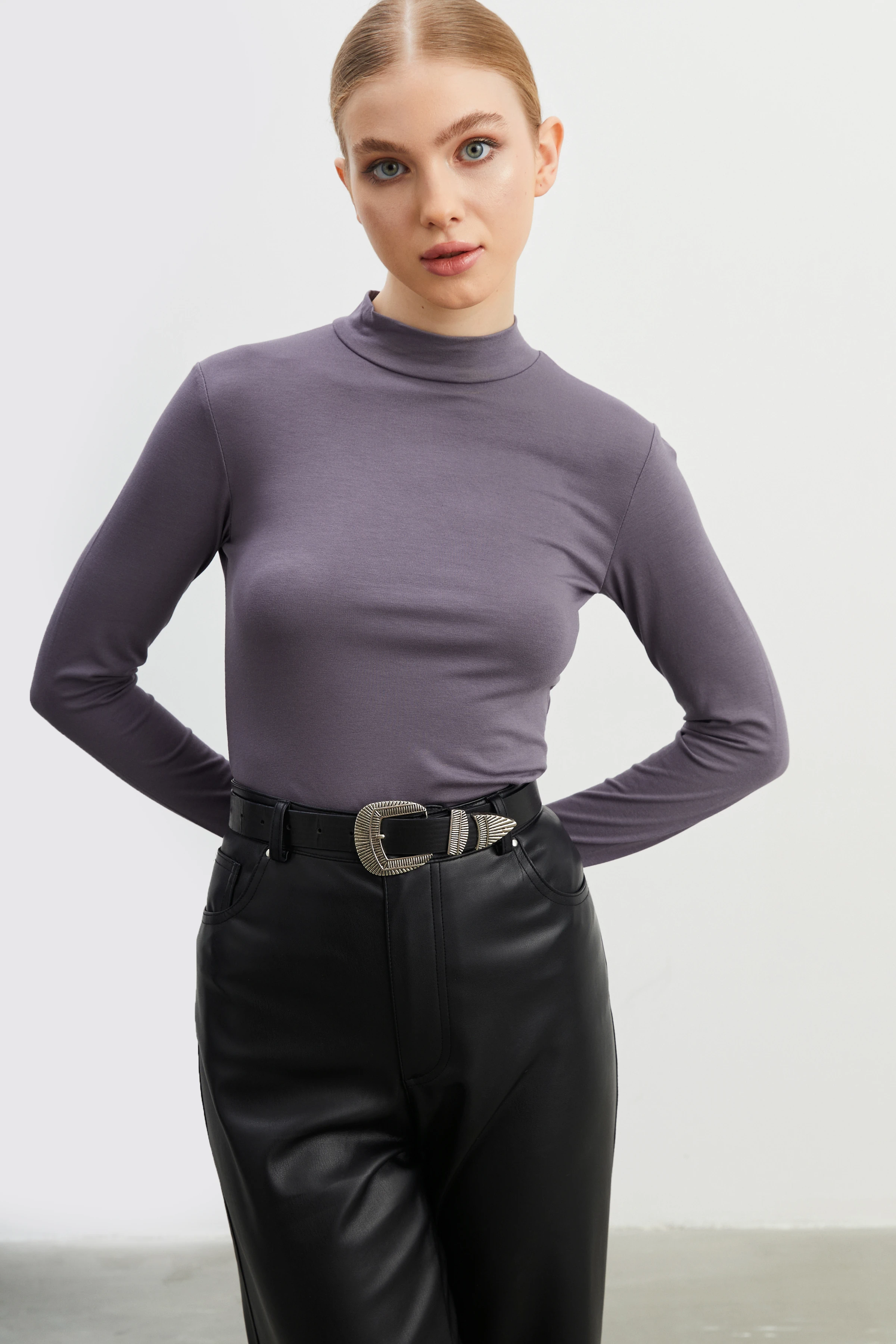 Kadın Siyah Gri 2'li Parmak Detaylı Body