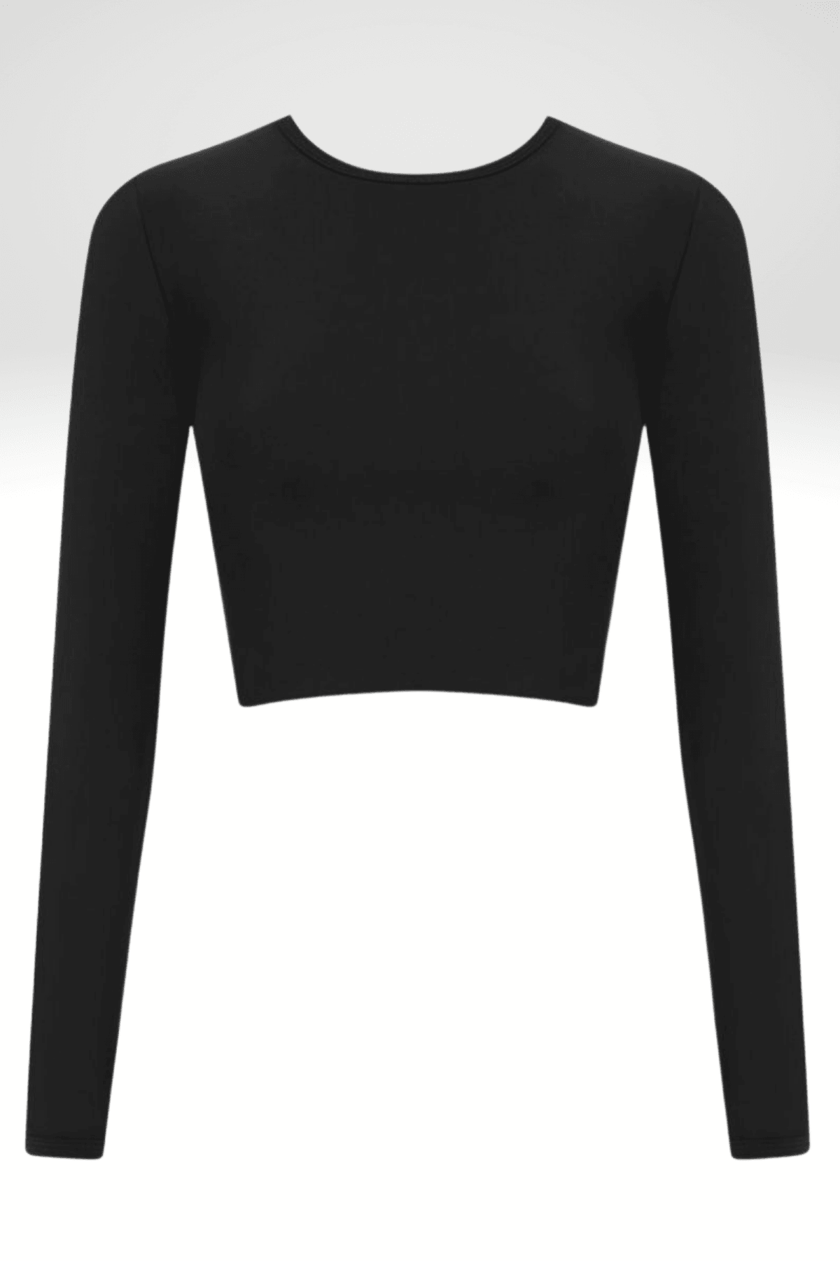 Siyah Polyamid Bisiklet Yaka Ultra Soft Crop Bluz