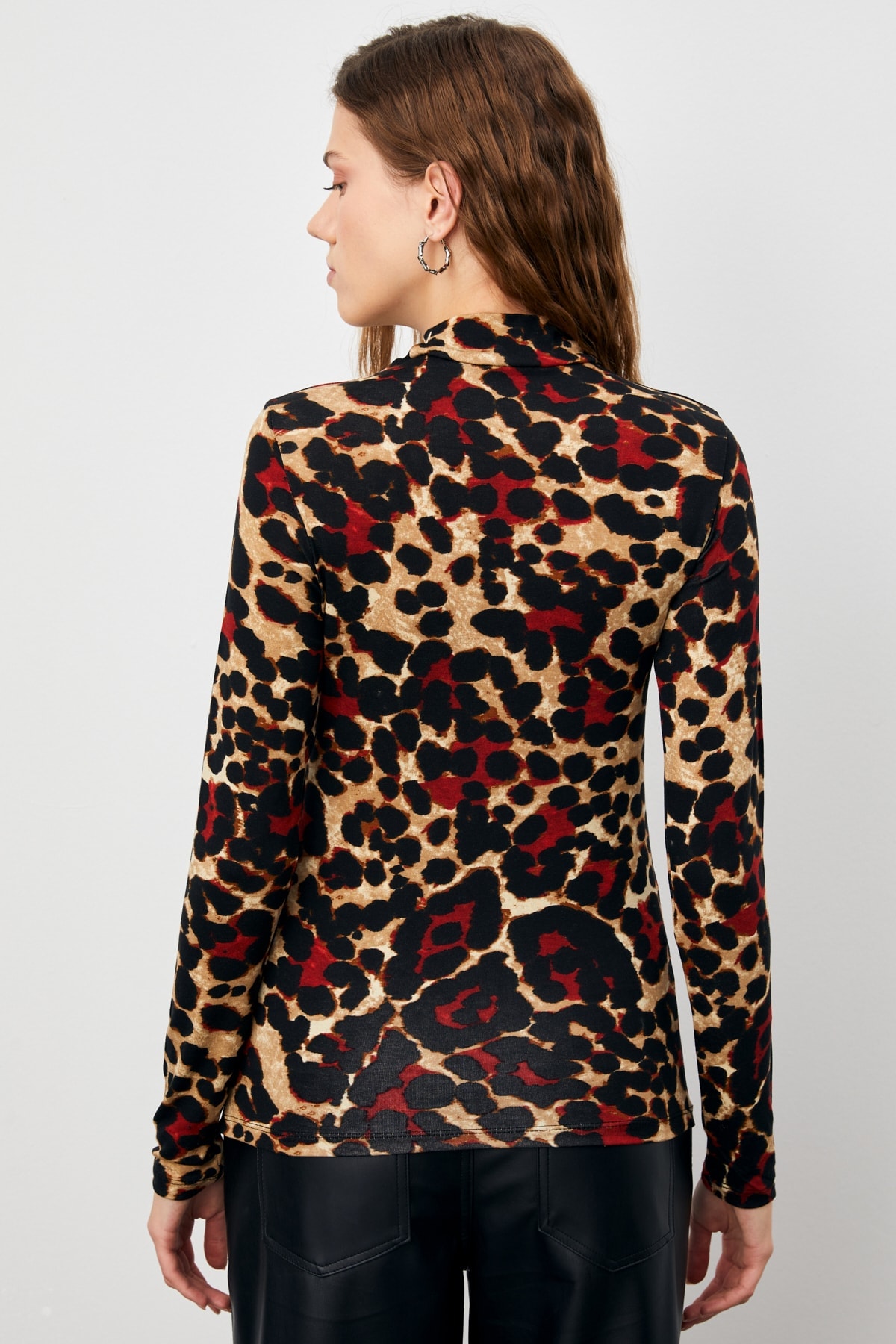 Kadın Kırmızı Leopar Desenli Body
