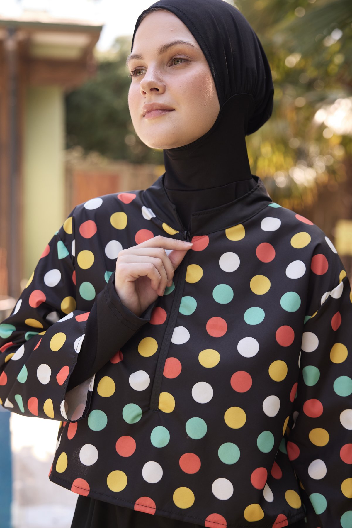 Kadın Tesettür Colour Pop Baskılı Tam Kapalı 3 Parça Mayo Takımı