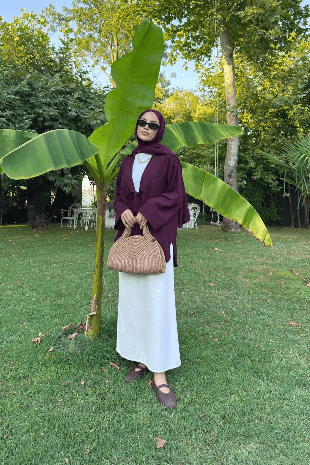 Kadın Cherry Bağlama Detaylı Flam Keten Kimono