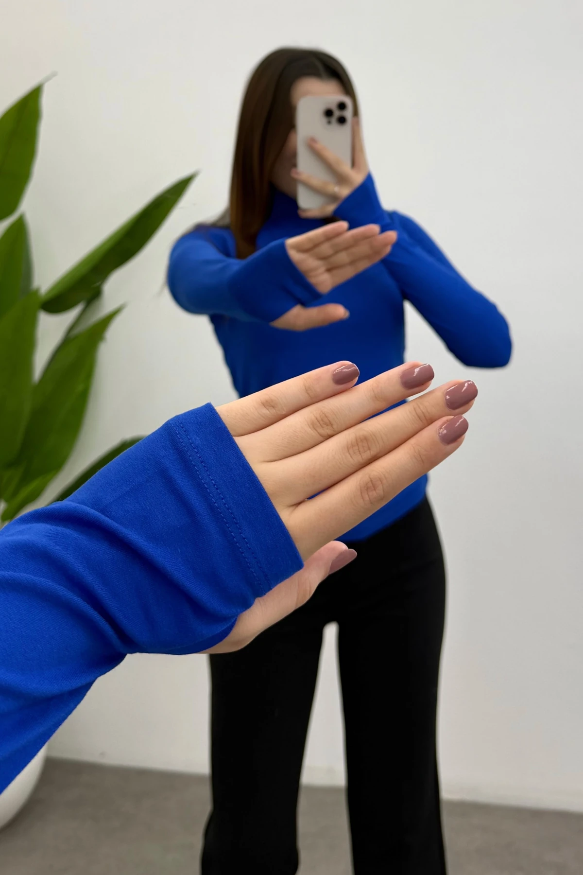 Kadın Saks Mavisi Parmak Detaylı Body