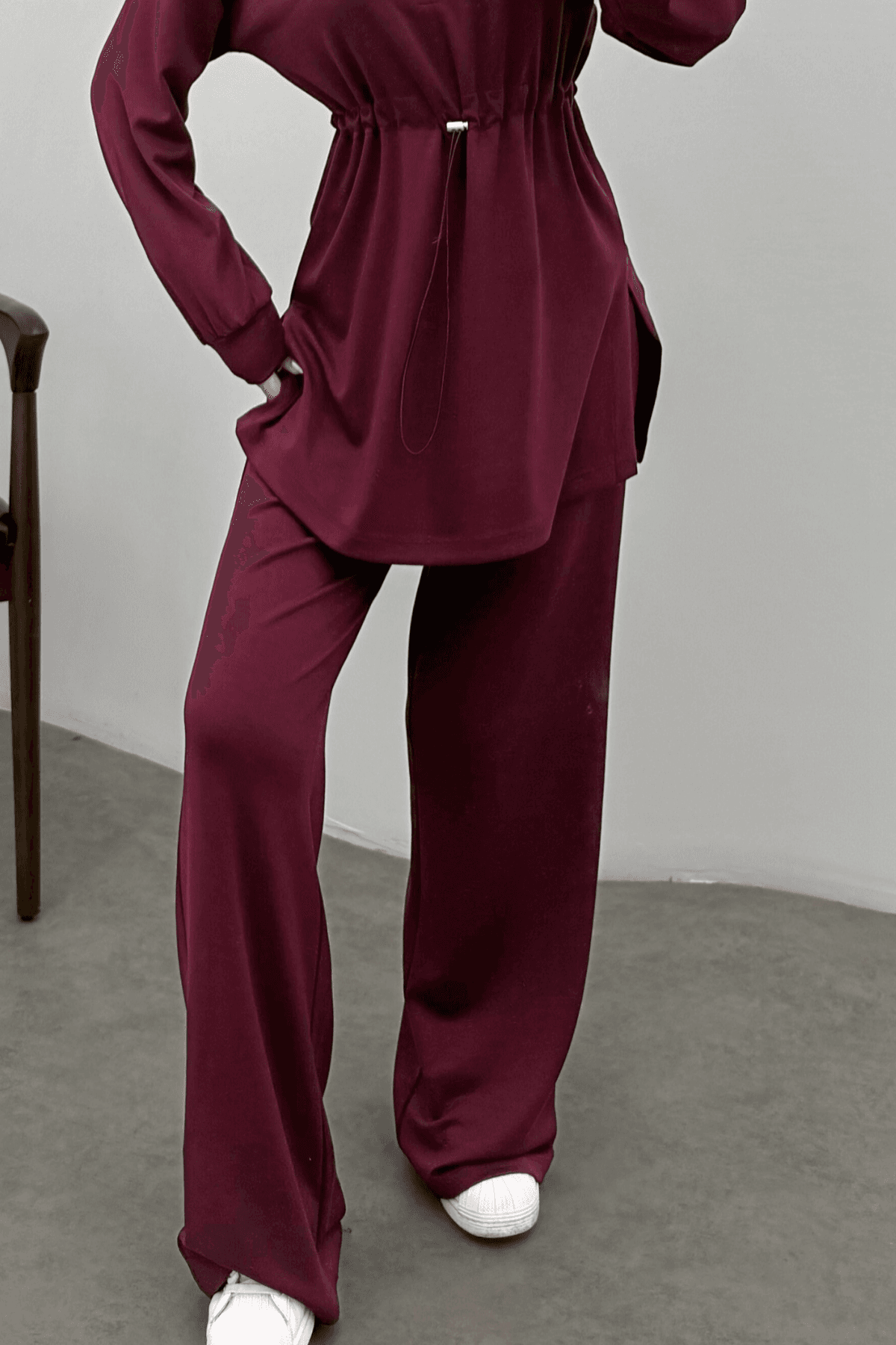 Kadın Bordo Oysho Beli Lastikli Fermuarlı Sweat Takım