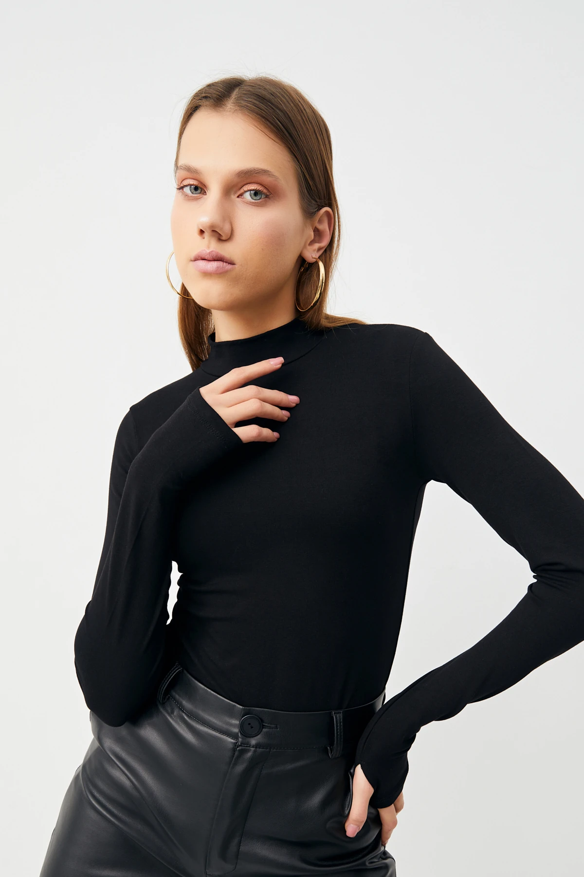 Kadın Siyah Gri 2'li Parmak Detaylı Body