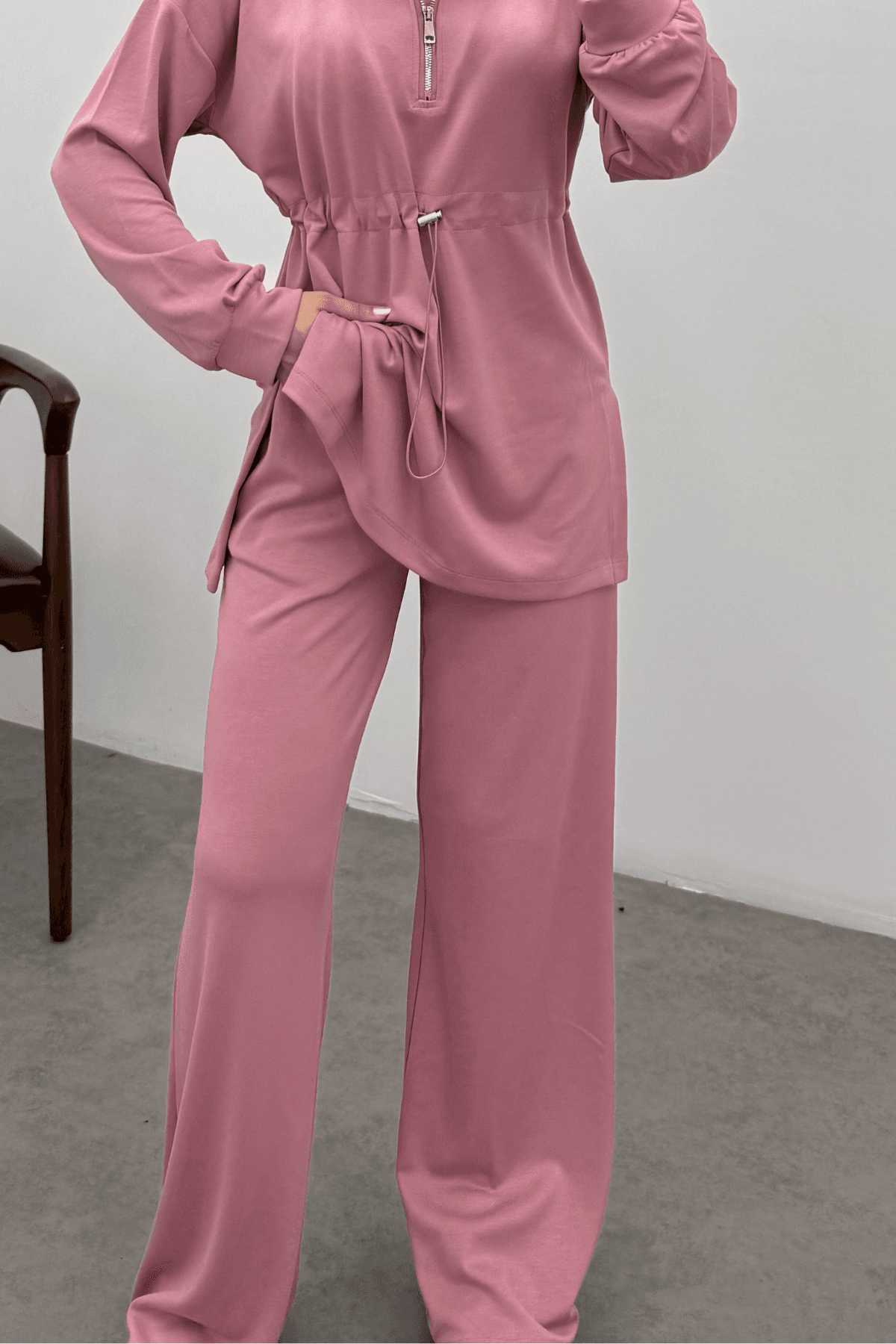 Kadın Pembe Oysho Beli Lastikli Fermuarlı Sweat Takım 