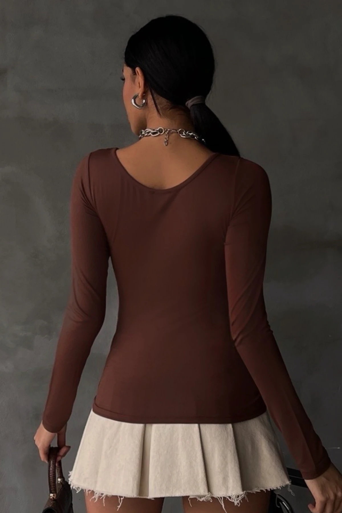 Kadın Acı Kahve Prenses Yaka Bluz