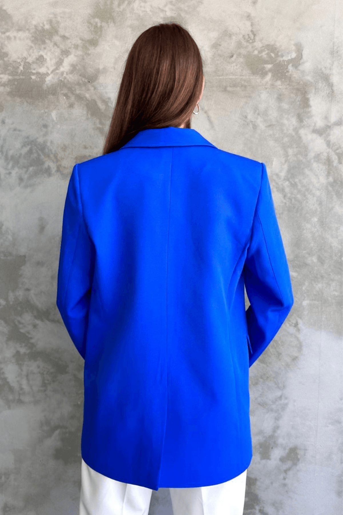 Kadın Saks Mavi Vatkalı Tek Düğmeli Blazer Ceket