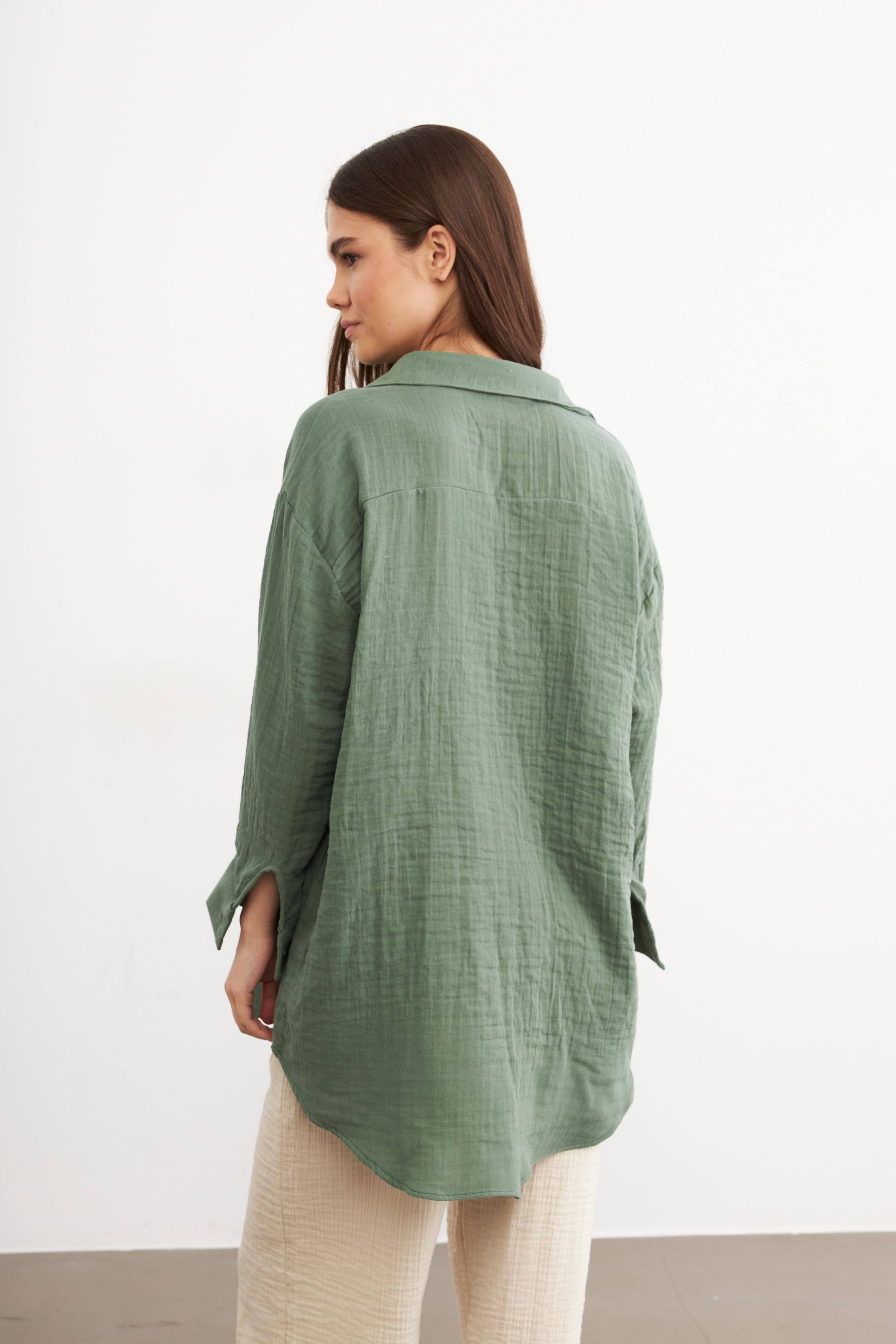 Kadın Mint Yeşili Oversize Basic Müslin Gömlek