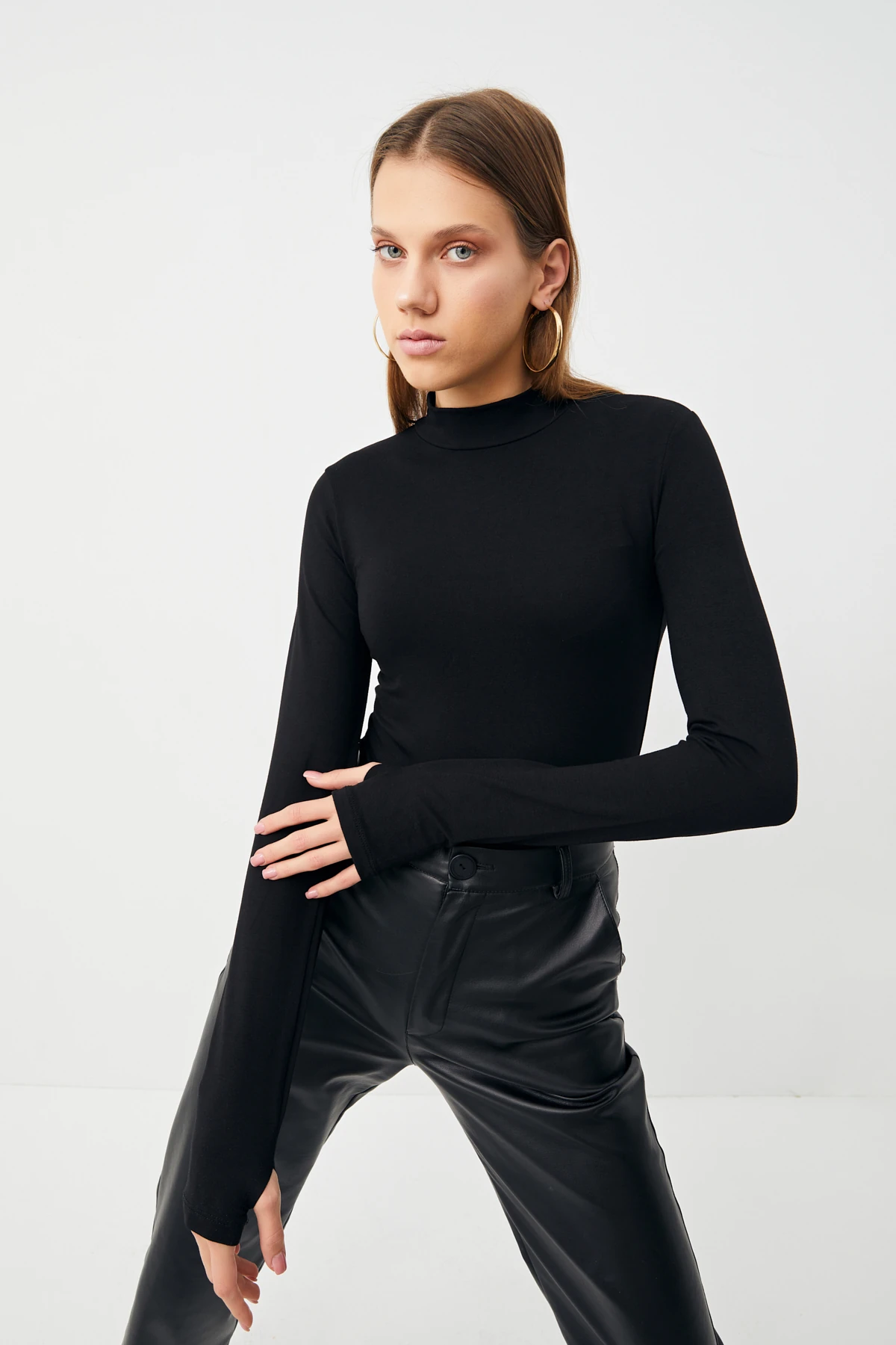 Kadın Siyah Gri 2'li Parmak Detaylı Body