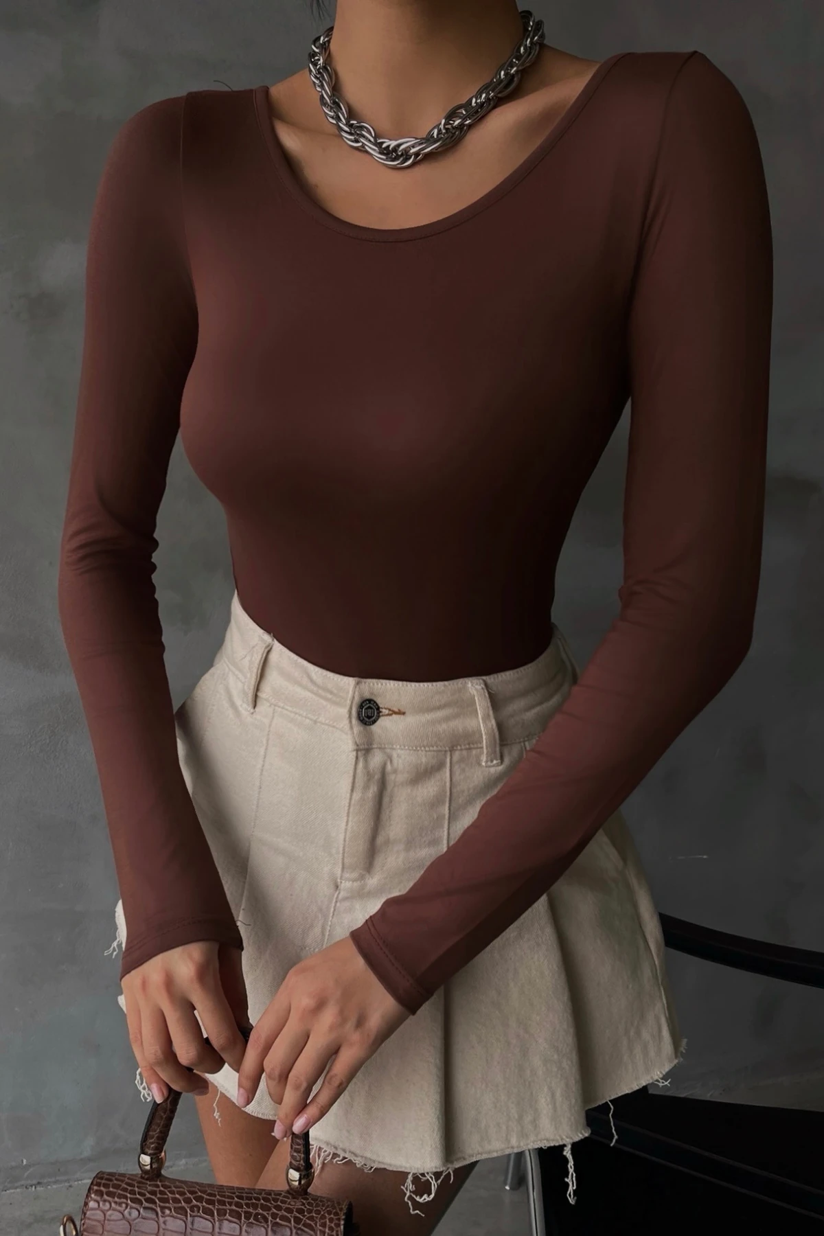 Kadın Acı Kahve Prenses Yaka Bluz