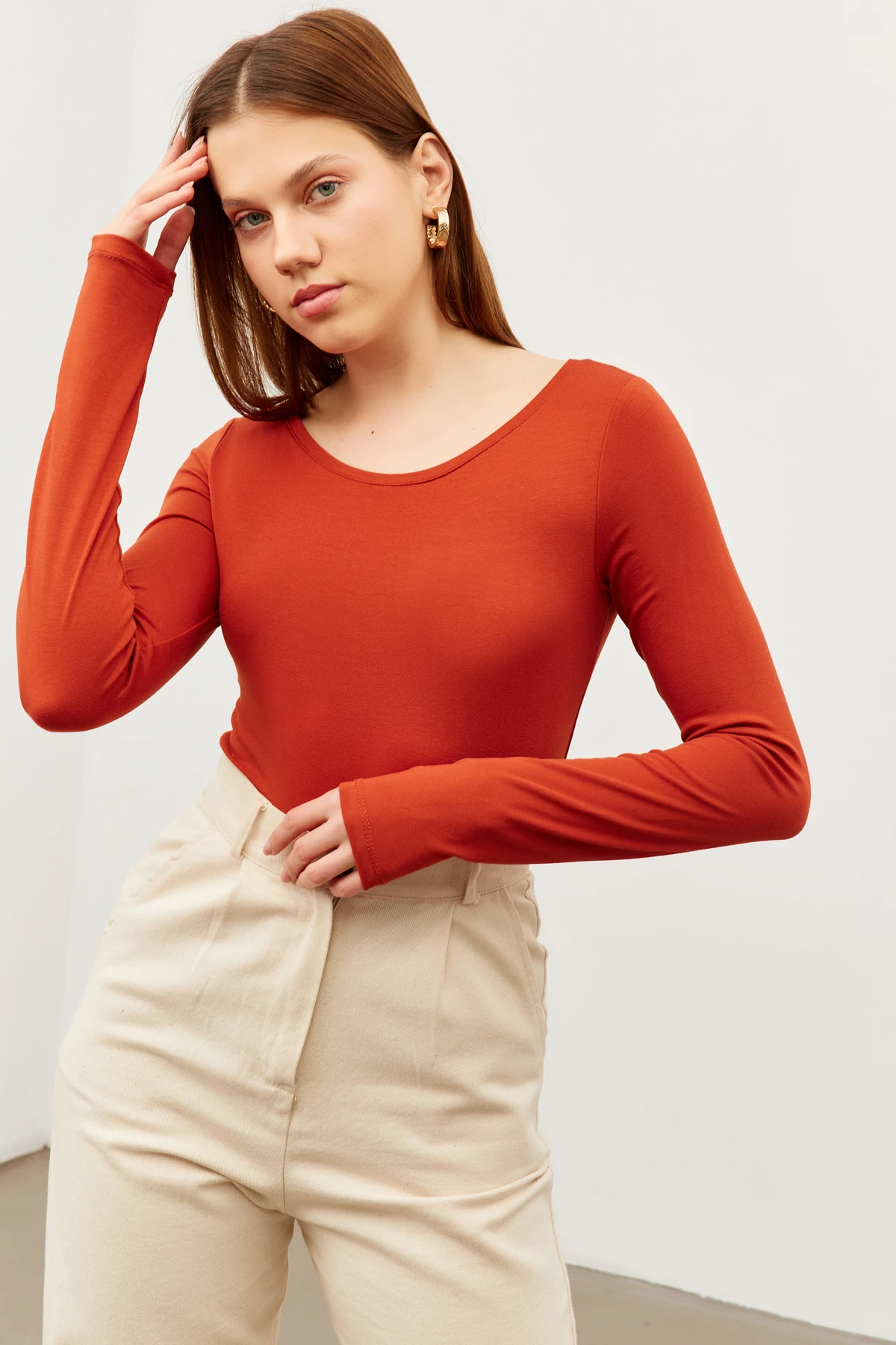 Kadın Kiremit Prenses Yaka Bluz