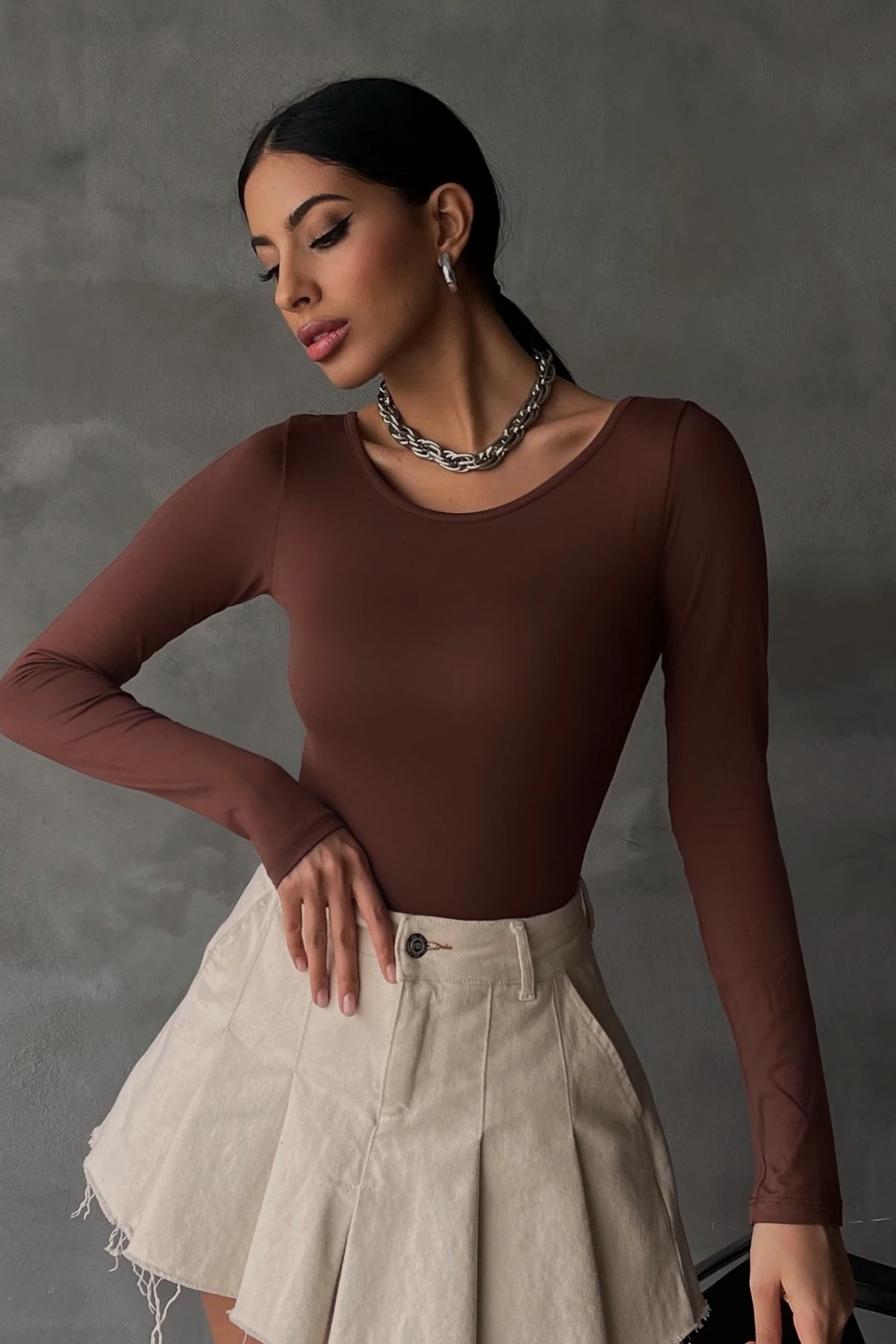 Kadın Acı Kahve Prenses Yaka Bluz