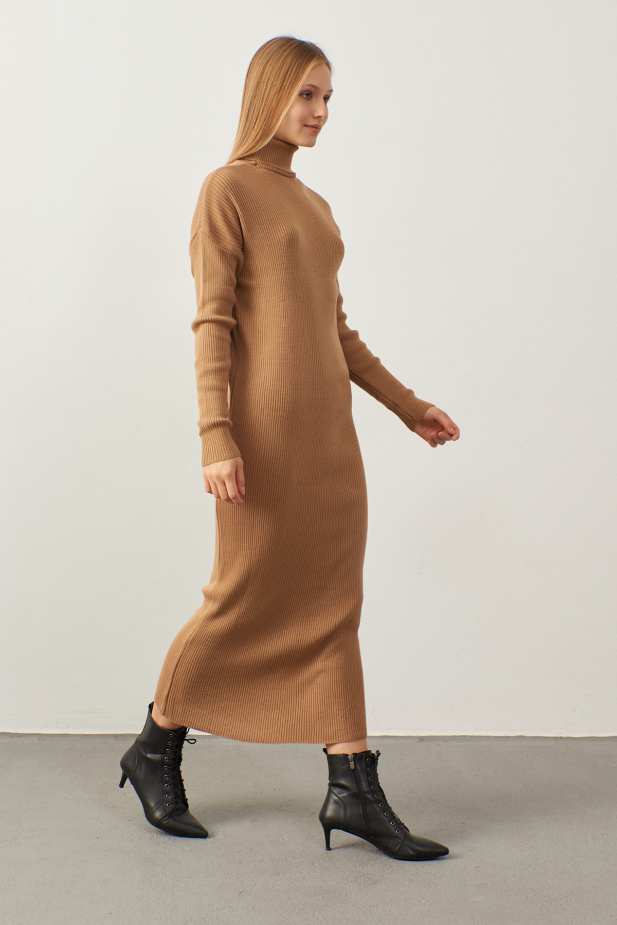 Kadın Camel Triko Elbise