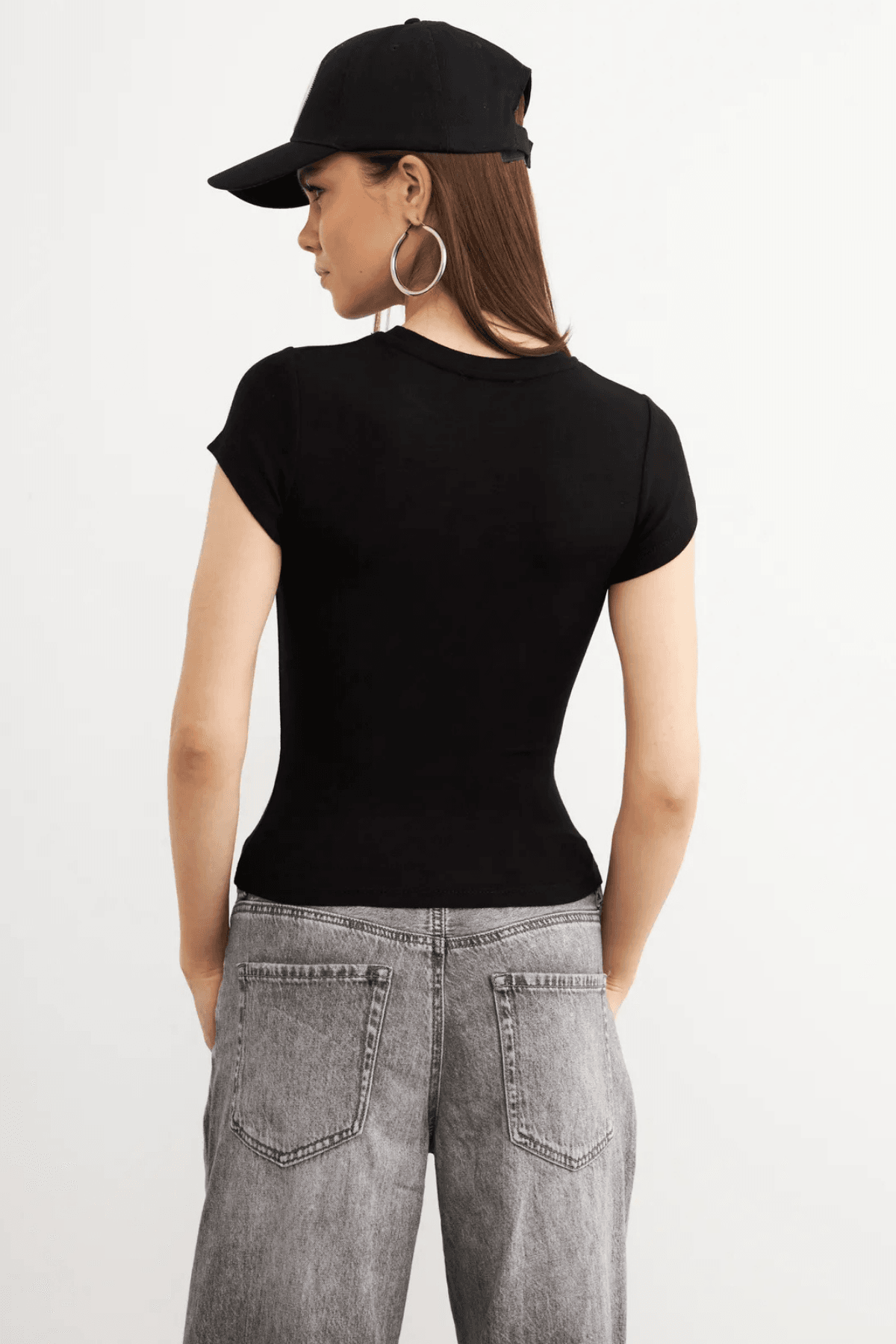 Kadın Siyah Bisiklet Yaka Kısa Kol Ultra Soft T-shirt