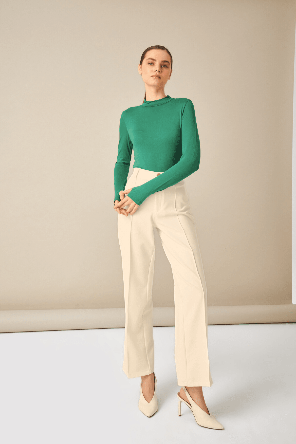Kadın Benetton Yeşili Parmak Detaylı Body
