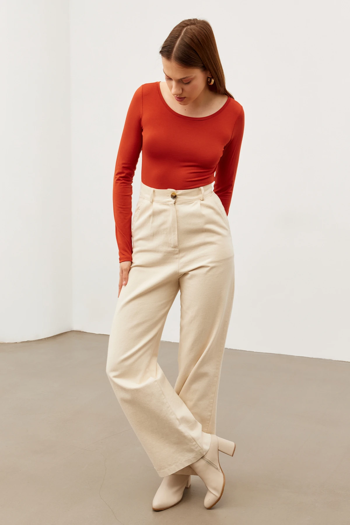 Kadın Kiremit Prenses Yaka Bluz