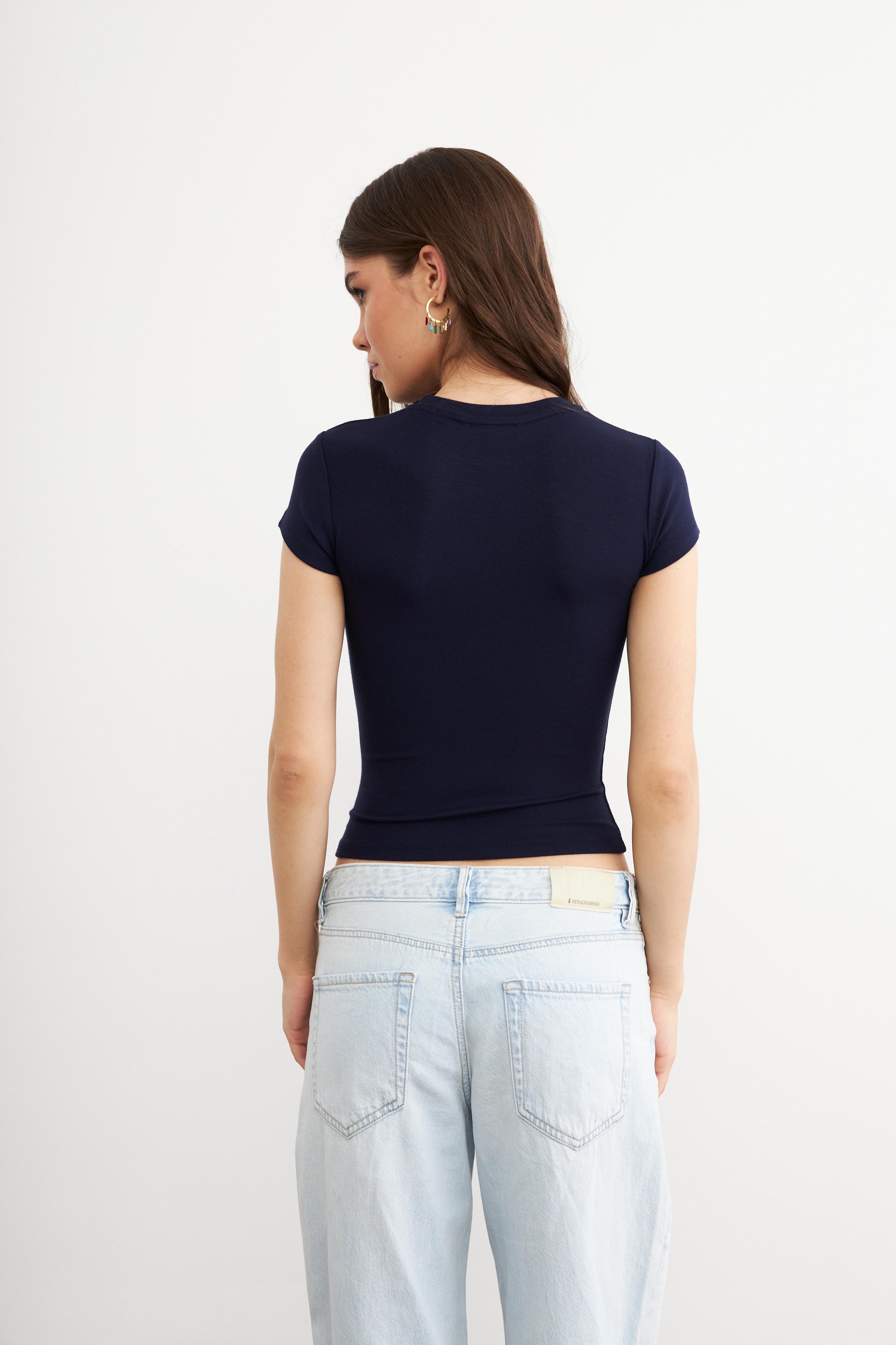 Kadın Lacivert Bisiklet Yaka Kısa Kol Ultra Soft T-shirt
