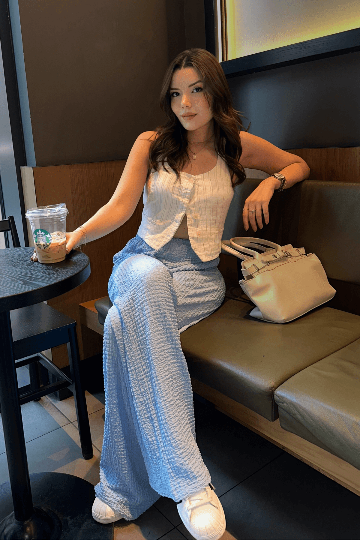  Kadın Bebe Mavisi Yüksek Bel Likralı Dökümlü Relax Bubble Pantolon