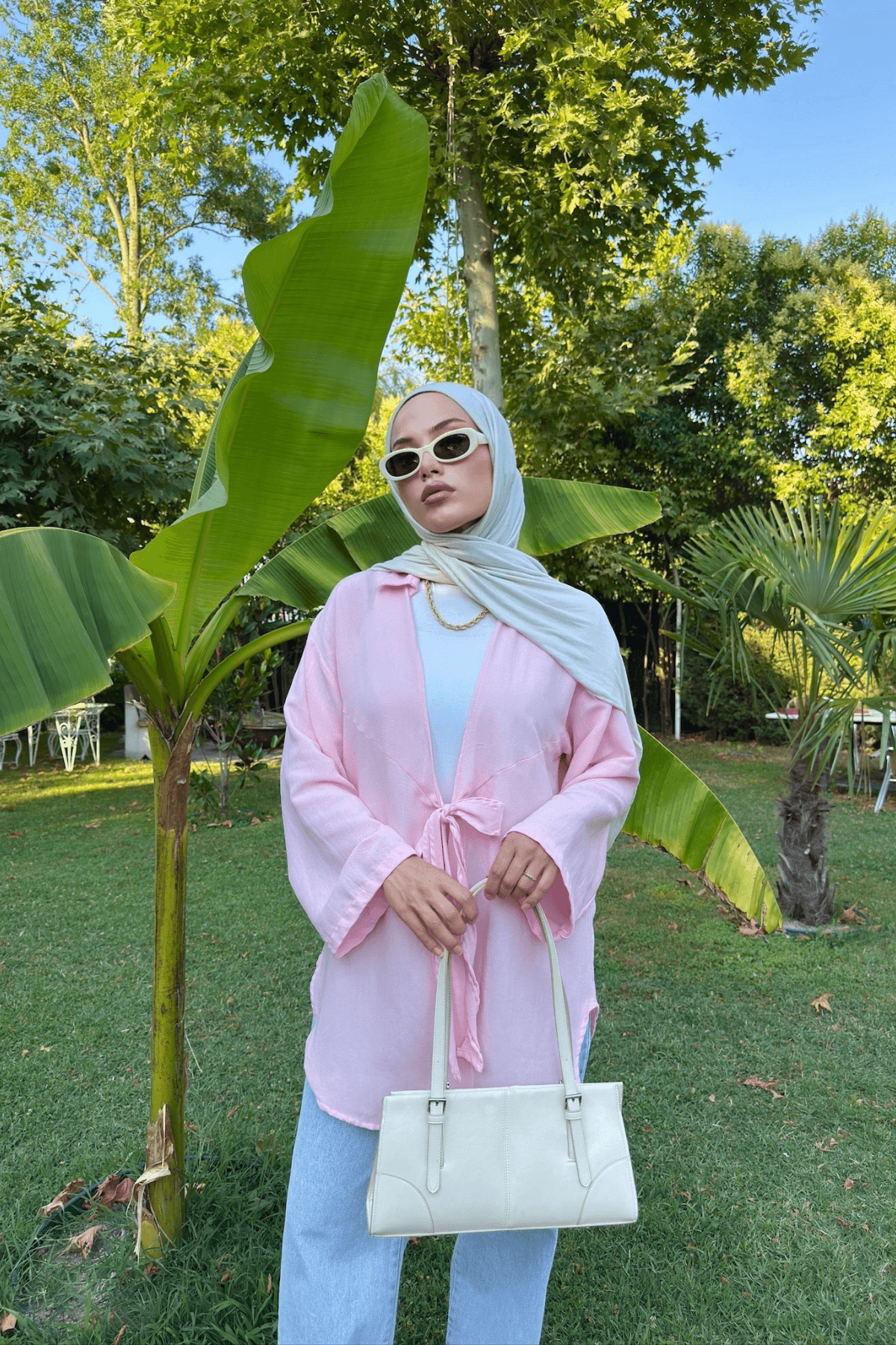 Kadın Pembe Bağlama Detaylı Flam Keten Kimono