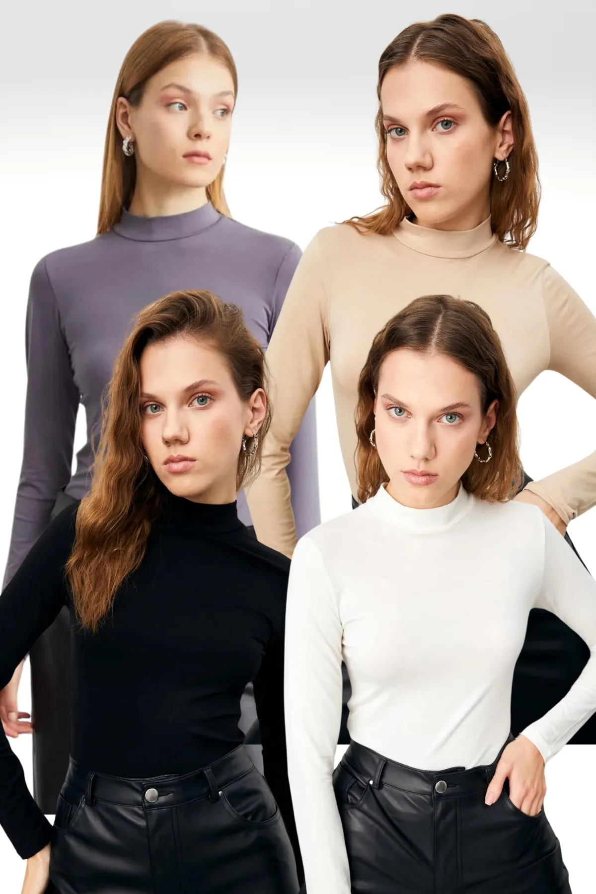 Kadın Gri Krem Siyah Beyaz 4'lü Body