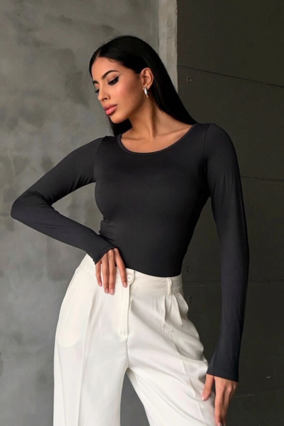 Kadın Antrasit Prenses Yaka Bluz