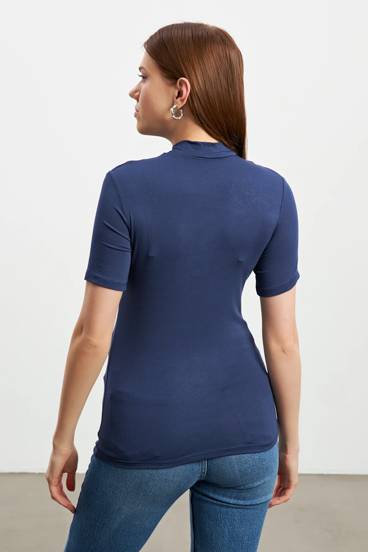 Kadın Lacivert Kısa Kol Bluz