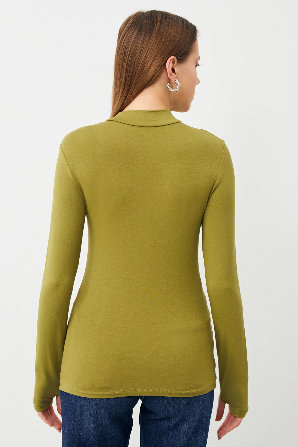 Kadın Yağ Yeşili Krem Parmak Detaylı 2'li Body