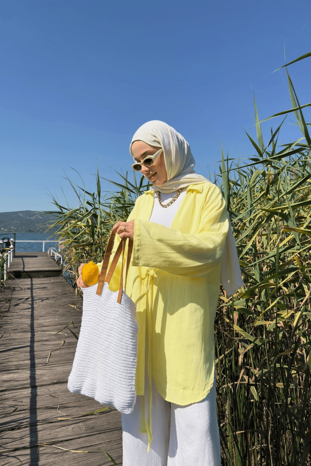 Kadın Tereyağı Sarı Bağlama Detaylı Flam Keten Kimono