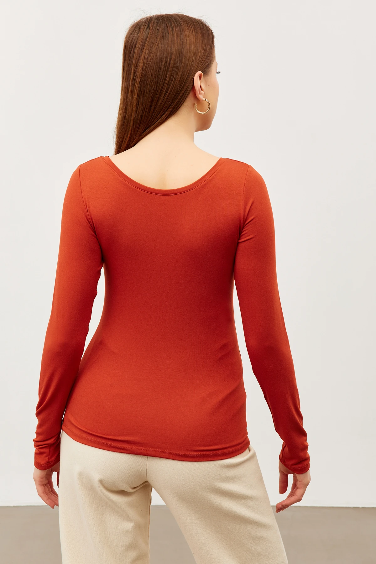 Kadın Kiremit Prenses Yaka Bluz