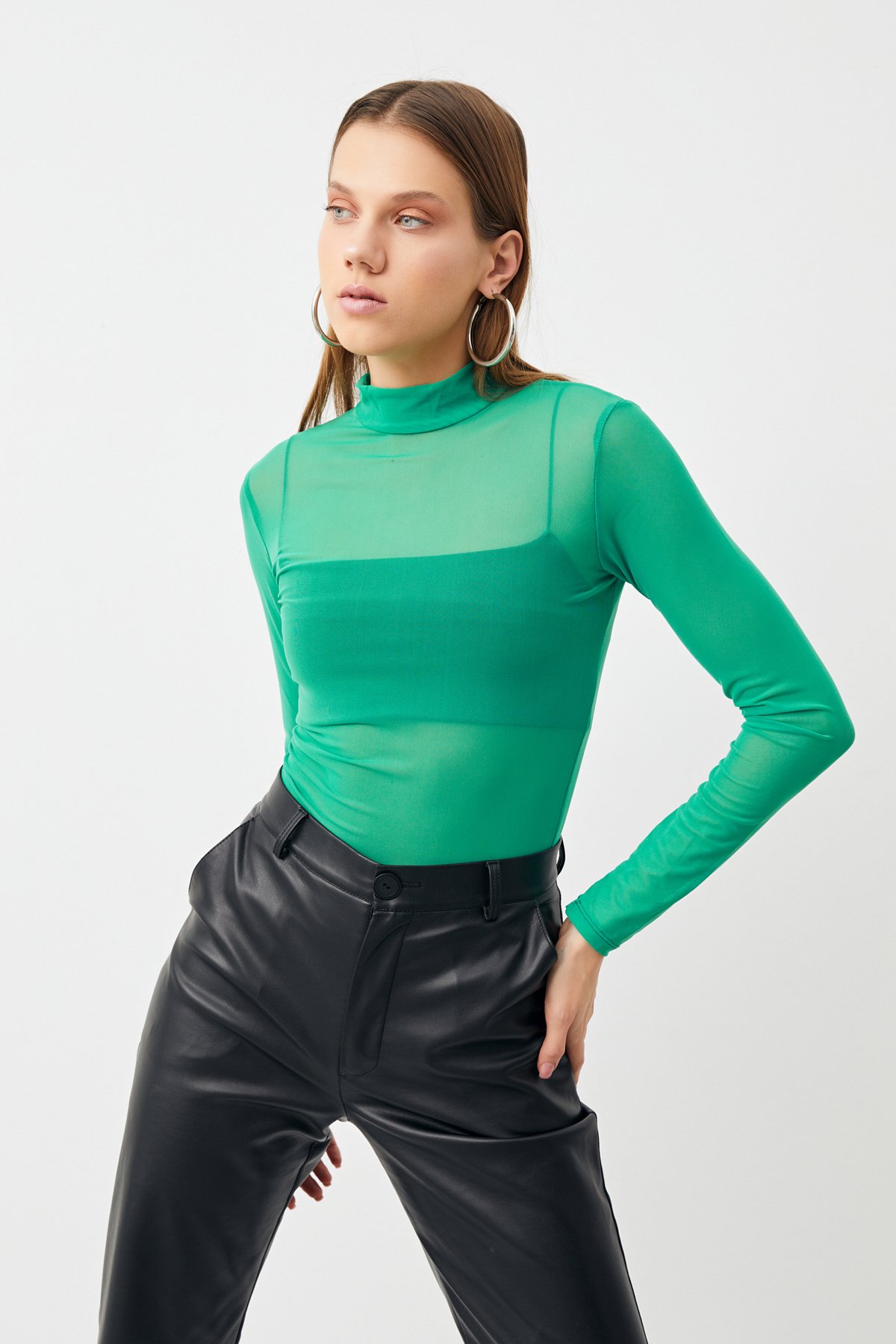 Kadın Yeşil Tül Transparan Bluz